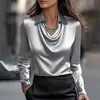 2026 Plataforma Independiente Deseo Amazon Estilo Comercio Exterior Elegante Estampado Simple Cuello Camisero Color Sólido Cuello de Camisa Top para Mujer