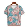 Nueva Camiseta Estampada de Manga Corta para Primavera y Verano de Mamá, Top Básico de Cuello Redondo Moderno y Elegante para Mujeres de Mediana Edad y Mayores