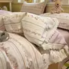 Juego de ropa de cama de cuatro piezas de tela cepillada, todo algodón, engrosado, que incluye una sábana bajera de algodón puro, una funda de almohada decorativa y un juego de tres piezas para habitaciones de dormitorio, adecuado para otoño e invierno