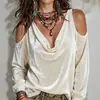 2026 Ropa Europea y Americana Transfronteriza para Mujer Sitio Independiente de Amazon Top: Top de Terciopelo Moda Casual de Hombros Descubiertos de Manga Larga