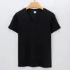 Camiseta premium de algodão mercerizado de fio 120, dupla face, à base de amina líquida, para mulheres, camiseta de algodão de fibra longa de manga curta com decote em V, cor sólida, para mulheres