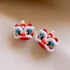 Pendientes de Cobre con Goteo de Aceite Estilo Chino Nuevo, Danza del León, Aguja de Plata, Pendientes Ligeros de Lujo de Gama Alta, Pendientes Versátiles Vintage para Mujer