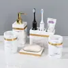 Conjunto de Lavatório de Banheiro com Padrão de Mármore Dispensador de Sabonete Líquido Bandeja para Caixa de Lenços Modelo Combinado Suíte de Banheiro