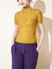 Miyake Alta Qualidade Textura Plissada Top Verão Design Feminino Fino Estilo Ocidental Camisa Pequena Camiseta de Manga Curta para Mulheres