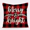 Funda de almohada navideña popular de Amazon cojín de lino funda de almohada de cuadros rojos para oficina sofá cubierta de cojín producción