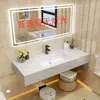 Juego de lavabo integrado sin juntas de cerámica para hoteles, posadas y casas de huéspedes, tocador simple con gabinete de espejo en gris