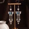 Pendientes Miao Étnicos de Borla Larga Estilo Nuevo, Pendientes Exagerados de Declaración de Moda Estilo Étnico de Plata Miao de Lujo Ligero