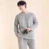 Pijama Masculino, Pulôver em Fleece Coral, Espessado e Peludo, Conjunto Confortável de Malha de Algodão para Loungewear Masculino, Quente, Simples e Confortável