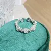 Anel Aberto de Folha Totalmente Cravejado com Zircônia Estilo Minimalista Ins Japonês e Coreano Anel de Personalidade de Nicho Ultra-Fada Exquisito de Alta Qualidade