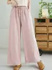 Novedades de otoño: Pantalones rectos de algodón y lino para mujer, holgados, con cintura de cordón, de talle alto, adelgazantes, de pierna ancha, pantalones largos casuales versátiles, venta al por mayor