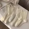 Meias Femininas Meia-panturrilha Estilo Primavera/Verão Algodão Puro Academia Cor Sólida Fofo Bolinhas Meias Curtas Estilo Coreano Meias Femininas Largas Meia-panturrilha