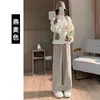 Pantalones de Punto de Felpa para Maternidad Pierna Ancha para Otoño e Invierno 2025 Nuevo Estilo Caídos Casuales de Pierna Recta Pantalones de Maternidad