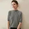 Suéter de punto pullover 100% cachemira pura para mujer con cuello semi-alto, corte holgado y mangas cortas, adecuado para usar en capas