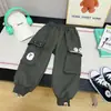 Pantalones Cargo de Nuevo Estilo Coreano para Niños Otoño e Invierno, Pantalones Casuales Cálidos con Forro Polar para Niños, Pantalones de Chándal Sueltos para Niños Mayores