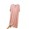 Vestido de Modal de Verano con Cuello en V para Mujer, Delgado, Tallas Grandes, Holgado, Manga Corta, Vestido de Corte A, Se Puede Usar Afuera, Vestido Largo para Dormir en Casa