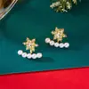 Brincos de Natal Mais Vendidos na Fronteira do Aliexpress, Elegantes e Delicados, Brincos de Floco de Neve Versáteis de Alta Moda para Mulheres com Pérolas