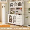 Aparador integrado de pared estilo crema de madera natural para cocina y comedor del hogar, gabinete de almacenamiento para espacios pequeños