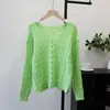 Cardigan de Tricô com Design Vazado Estilo Outono 2025 Fino Macio Aveludado Doce Estilo Coreano Casaco Suéter Solto para Mulheres