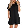 Toma real Amazon Europa y Estados Unidos transfronterizo en stock vestido de manga corta holgado de color liso con cuello redondo y bolsillo primavera-verano 2025 nuevo