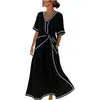 Vestido de Commuter Elegante e Moderno com Listras Estampadas para Mulheres, Decote V, Europeu e Americano, Amazon