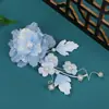 Primavera 2025 Diseño Original Hecho a Mano Antiguo Azul Claro Degradado Versátil Flor de Seda Hanfu Pasador Suave Accesorios para el Cabello de Maquillaje