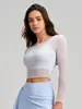 Nueva Ropa de Yoga de Malla para Mujer, Conjunto de Dos Piezas para Deporte y Pilates, Top de Fitness Fresco de Malla con Borde Enrollado y Sensación de Piel Desnuda con Mangas Largas