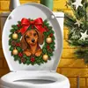 Laço de guirlanda de Natal para filhote fofo, capa de assento de vaso sanitário, adesivo decorativo autoadesivo para assento de vaso sanitário de banheiro, criando uma atmosfera festiva