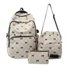 Set de Tres Piezas de Mochilas con Lazo para Estudiantes de Secundaria Femeninas, Mochila Duradera de Pana, Mochila Estudiantil de Gran Capacidad
