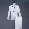 Vestido masculino retrô estilo chinês, terno vestido juvenil estilo chinês, branco com diamante azul, terno masculino com gola alta, vestido de apresentador de MC