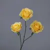 Flor Artificial de Rosa Redonda de Tres Cabezas Flor Artificial Arreglo de Boda Flor de Rosa Individual Adornos para Sala de Estar Flor de Seda Flor Decorativa Boda