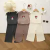 Nuevo Estilo de Verano Conjunto de Tirantes sin Mangas de Seda de Hielo para Niñas, Elegante y Lindo Chaleco de Dibujos Animados de Color Sólido Conjunto de Dos Piezas para Niños Pequeños y Medianos