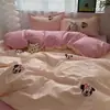 Juego de Cama Fresco con Lazo para Cama Individual de Cuatro Piezas Funda de Edredón de Algodón Lavado Corazón de Niña Dormitorio Estudiantil Juego de Tres Piezas