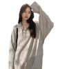 Suéter gris con media cremallera para mujer, polo de longitud media, elegante, con solapa, holgado, fino, de manga larga, moderno