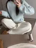 Suéter Jacquard com Bordas Pequenas Dobradas, Gola Redonda, Suéter Elegante de Caimento Solto para Mulheres, Estilo Coreano, Versátil, Emagrecedor, Top Casual para Usar por Baixo para Mulheres