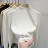 Jersey de punto con borde de cuello semialto para mujer, camiseta base, ropa interior de otoño e invierno, suéter base blanco para mujer, top nuevo de primavera y otoño