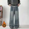 Jeans de hombre de moda para la calle, corte deconstruido, ajuste holgado, adelgazantes, pantalones largos casuales retro simples europeos, algodón azul y negro