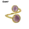 WT-R530 Avanzado Doble Gema WRap Alrededor Tamaño Ajustable Gema de Color Natural Anillo Diario para Mujer