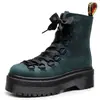 Botas de Moda Femininas de Couro Crazy Horse Verde, Cano Curto, Solado Grosso, 6 Furos, Estilo Britânico 1460, Botas Curtas Femininas Plataforma, Biker, de Trabalho