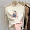 Capa base de longitud media, cuello semi-alto, forrada de polar para niñas, colección otoño/invierno, manga larga estampada, elástica, top interior versátil