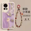 Para Huawei Nova13 Funda de Piel de Cordero Pulsera de Gato de la Fortuna de Cristal Funda de Teléfono con Relieve Cobertura Total Anti-caídas