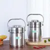 Pote Térmico Dupla Camada de Aço Inoxidável Espessado, Marmita para Trabalhadores de Escritório e Estudantes, Balde Térmico de Almoço a Vácuo de Três Camadas com Grande Capacidade, Cesta de Almoço