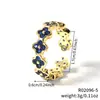 Moxi Niche Lujo Ligero para Mujer Gama Alta Colorido Trébol de Cuatro Hojas Microincrustado Circonita Anillo Abierto Joyería de Mano Venta al por Mayor