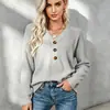 Estilo Europeu Estação Independente Botão Malha Solta Manga Longa Cor Sólida Suéter Feminino Outono Inverno Novo Casual Top