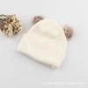 Chapéu de Tricô de Algodão para Crianças Outono e Inverno Olhos Bordados com Fio de Prata Chapéu de Algodão Unissex para Bebê Chapéu de Dupla Camada com Duas Bolas de Pelo