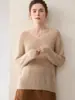 Suéter de una pieza de cachemira pura, suave y liso, sin costuras, para mujer, cuello en V, holgado, nueva base de punto para otoño e invierno 2025