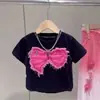Conjunto de Verão para Meninas 2025 Popular Infantil Manga Curta Doce Fresco Jeans Conjunto de Duas Peças para Crianças Maiores Roupas de Verão para Meninas Tendência