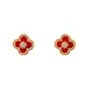 Pendientes de botón de flor de cuatro hojas de circonio de moda versátiles estilo francés, exquisitos, sencillos, dulces, compactos y adecuados para ir al trabajo, con sentido del diseño
