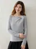 Elegante Estilo Artístico Cuello Redondo de Atar Suéter de Cachemira para Mujer Ajuste Delgado Diseño Pullover Sentido del Diseño Top Favorecedor Ropa de Punto