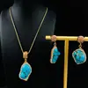 Conjunto de Colar com Pingente de Turquesa e Brincos Estilo Palácio da Moda para Mulheres, Versátil Feito à Mão com Incrustações de Turquesa Atacado do Fabricante