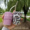 Vaso de Licor Mini de Lujo con Pedrería, Taza de Café Estilo Italiano con Estampado de Leopardo, Vaso con Popote de Acero Inoxidable, Vaso para Agua